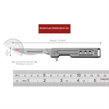 Lu Blacksmith rozsdamentes acél mini összecsukható kés gyorsnyitású mechanizmussal, kulcstartó, papírvágó kés