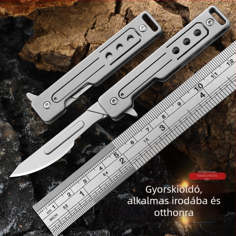 Lu Blacksmith rozsdamentes acél mini összecsukható kés gyorsnyitású mechanizmussal, kulcstartó, papírvágó kés