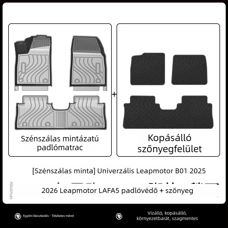 Cenfun TPE autópadlók és hátsó támla párna a Leapmotor Lafa5-höz – vízálló, kopásálló szövettel karbon rost mintával és galaxia stílusban, környezetbarát anyag, testreszabható