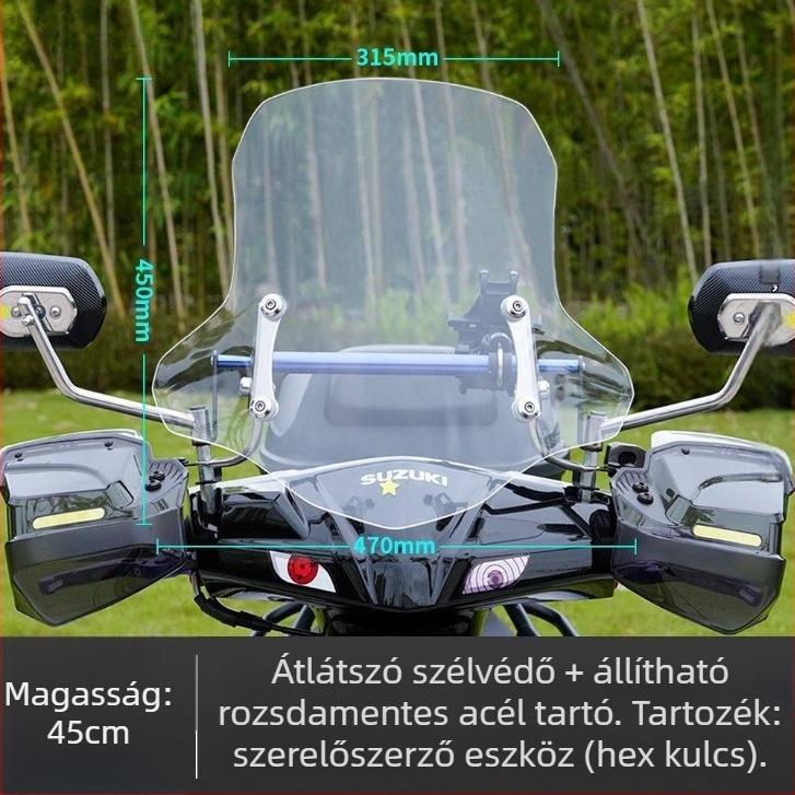 Afr Suzuki Uy elektromos robogóhoz – Elülső szélvédő-emelőlemez, vastagabb előlap, módosítási kiegészítő