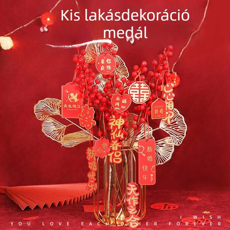 Esküvői 'Kettős Boldogság' függő címke, papír alapú, OPP zacskóba csomagolva, Mingbo márka, licencelt magáncímke, esküvői dekoráció