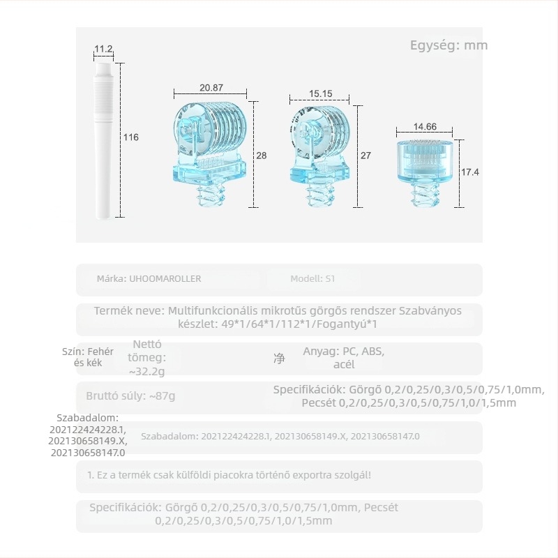 UHOOMA 3-in-1 mikrotű roller, 64 tű, hidratáló szépségápolási eszköz