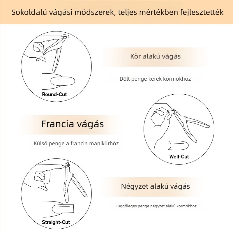 Rozsdamentes acélból készült manikűr készlet: egyenes olló, U-formájú olló lapos végű, körömcsipesz és körömvágó