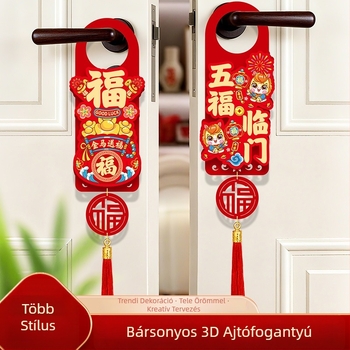 Ajtókilincs medál – flocked szövet anyag; kínai stílus; tavaszi fesztivál; ajtókilincshez; nyomtatott kivitelezés