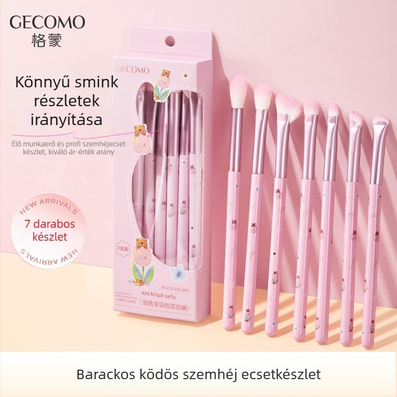 Gecomo 7 darabos sminkecsetkészlet fa nyéllel — tartalmaz eyeliner, szemhéj, blush, nos kontúr és highlighter ecseteket, dobozos csomagolásban