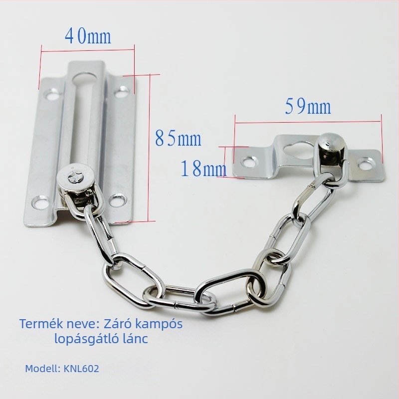 Kétpontos záródású tolvajlánc ajtóhoz | Anyag: Vas | Márka: Houdi | Bevonat: elektrolitikus fehér-nikkel