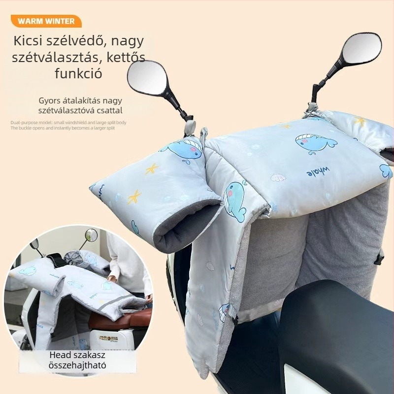 Oxford anyagú szélvédő takaró elektromos járművekhez (vízálló, újrahasználható) — Warm shell line márka; tricikli, motorkerékpár és elektromos jármű számára