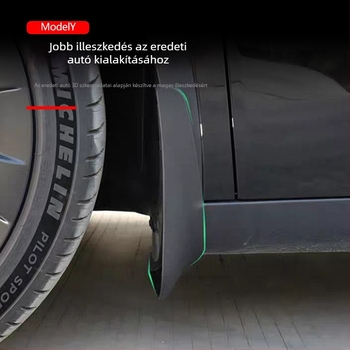 Tesla Model Y sárvédő – elő- és hátsó, fúrás nélkül telepítés, PP műanyag, puha gumis védőlemez