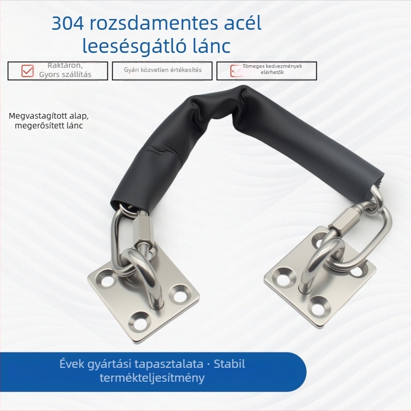 Esés elleni ajtólánc 304 rozsdamentes acélból, ajtókhoz, padló-mechanizmussal és üvegajtókhoz, négyszögletes kapukhoz