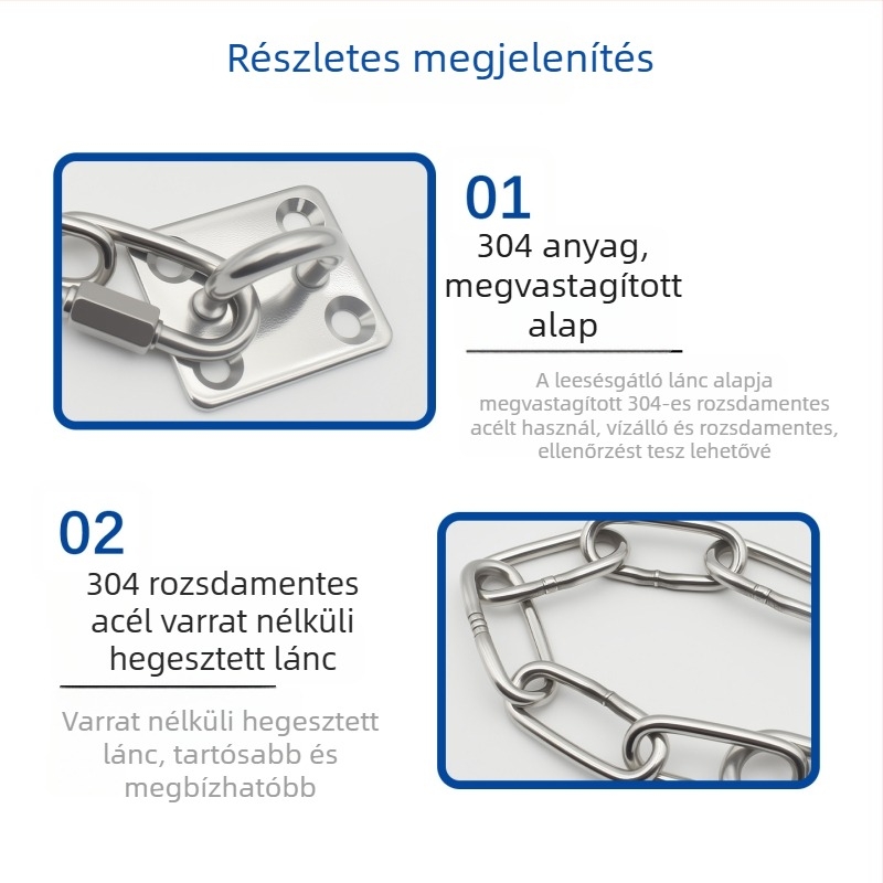 Esés elleni ajtólánc 304 rozsdamentes acélból, ajtókhoz, padló-mechanizmussal és üvegajtókhoz, négyszögletes kapukhoz