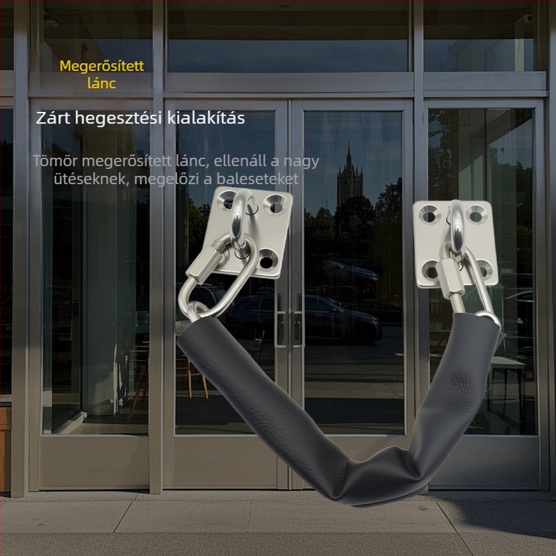 Esés elleni ajtólánc 304 rozsdamentes acélból, ajtókhoz, padló-mechanizmussal és üvegajtókhoz, négyszögletes kapukhoz