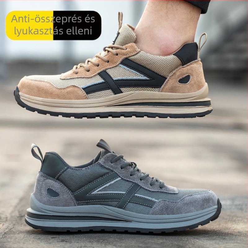 Acélorrú biztonsági cipő, ütés- és átszúrás elleni védelem, légáteresztő, kopásálló gumitalp, alacsony szárú
