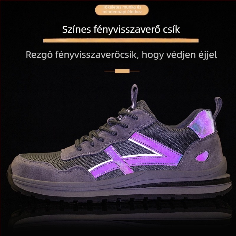 Acélorrú biztonsági cipő, ütés- és átszúrás elleni védelem, légáteresztő, kopásálló gumitalp, alacsony szárú