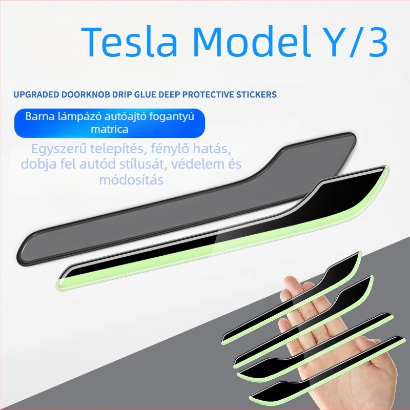 Szénszálas védő matrica az ajtókilincshez Tesla Model 3/Y – ragasztó, ragasztással történő telepítés, Xiong Shen
