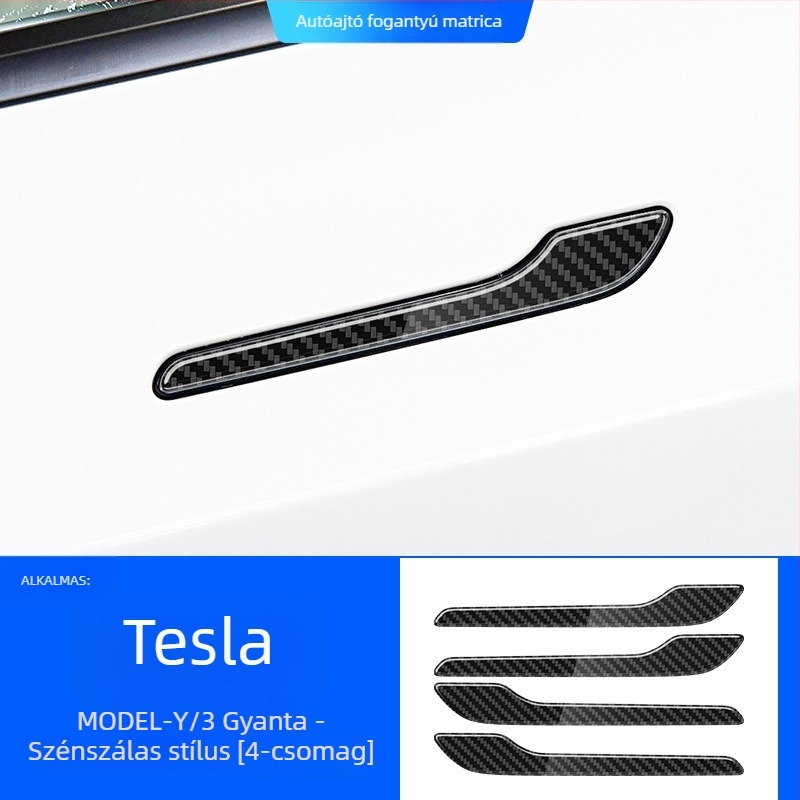 Szénszálas védő matrica az ajtókilincshez Tesla Model 3/Y – ragasztó, ragasztással történő telepítés, Xiong Shen