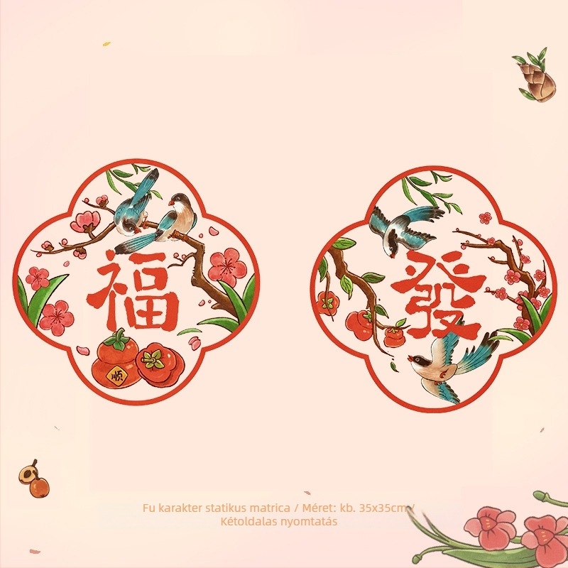 Elektrosztatikus ablakmatrica jókívánság motívummal a kínai Új Évre, PVC anyag, OPP zacskóban csomagolva, márka Send joy