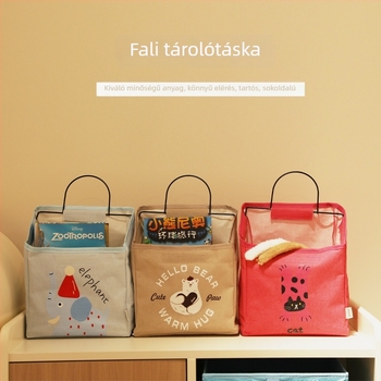 Falihoz rögzíthető textile tároló táska éjjeliszekrény polccal, modell S069860, többfunkciós rendező CD-khez, magazinokhoz, irodai kellékekhez és kozmetikumokhoz