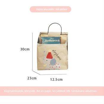 Falihoz rögzíthető textile tároló táska éjjeliszekrény polccal, modell S069860, többfunkciós rendező CD-khez, magazinokhoz, irodai kellékekhez és kozmetikumokhoz