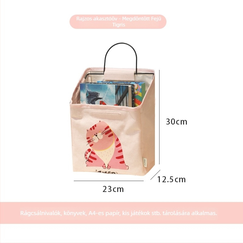 Falihoz rögzíthető textile tároló táska éjjeliszekrény polccal, modell S069860, többfunkciós rendező CD-khez, magazinokhoz, irodai kellékekhez és kozmetikumokhoz