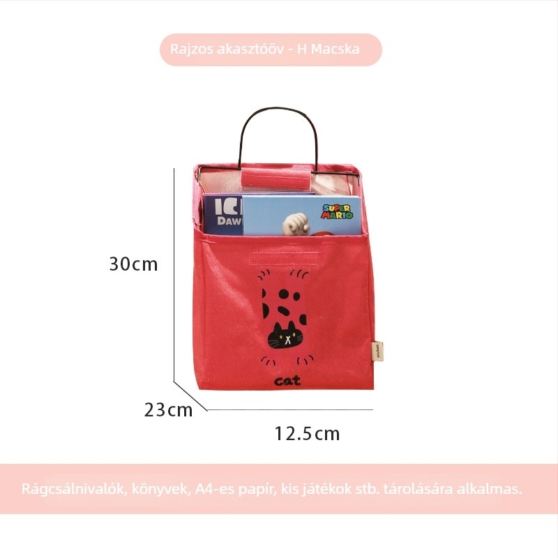 Falihoz rögzíthető textile tároló táska éjjeliszekrény polccal, modell S069860, többfunkciós rendező CD-khez, magazinokhoz, irodai kellékekhez és kozmetikumokhoz