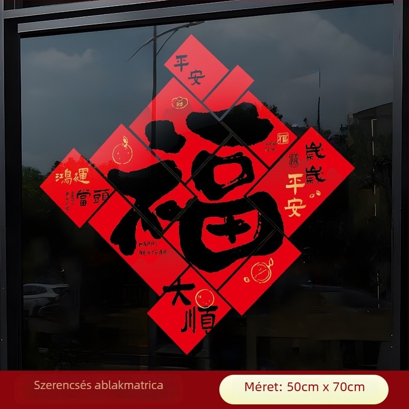 Ablakdekoráció elektrostatikus matricával a 2026-os ló évére – PVC, csomagolás Opp bag, üvegablakhoz, ajándékba adható