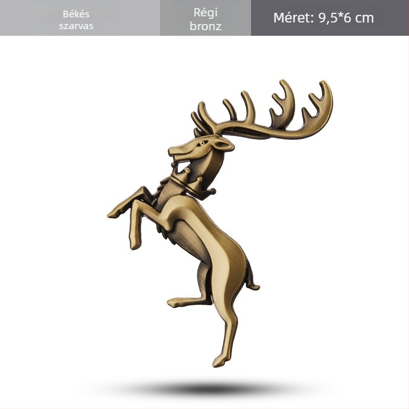 Autó-embléma, anyag: cinköntvény, minta: szarvas, telepítés ragasztóval