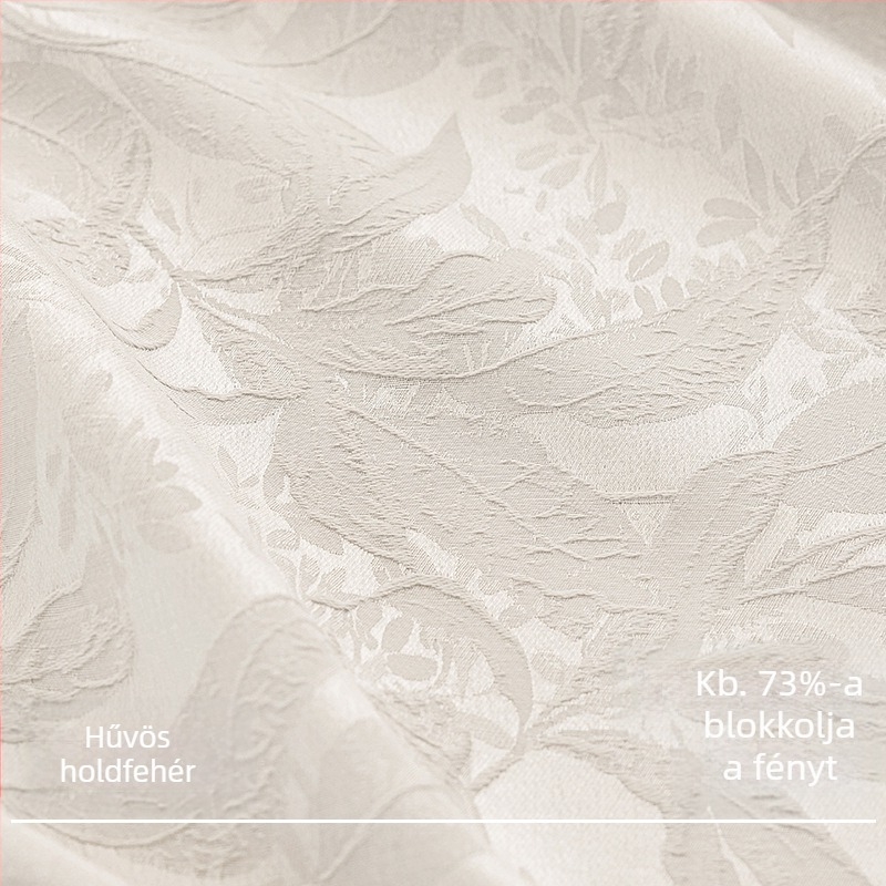 Ablakfüggöny - Jacquard levél mintázat, Poliészter, Fényblokkoló 70-90%, Alkalmas nappalira, hálószobára, irodára