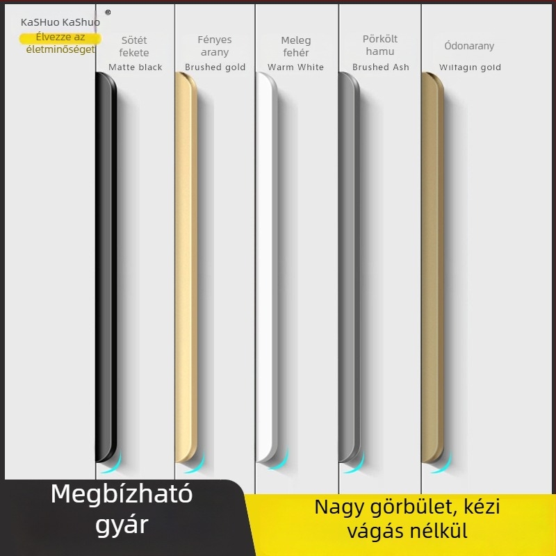 Kashuo rejtett szekrényfogó, lyukasztás nélkül, fekete hosszú élű csík, modern minimalista stílusú fogantyú