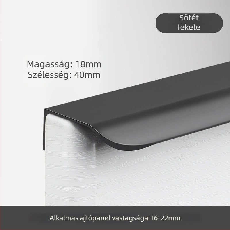 Kashuo rejtett szekrényfogó, lyukasztás nélkül, fekete hosszú élű csík, modern minimalista stílusú fogantyú