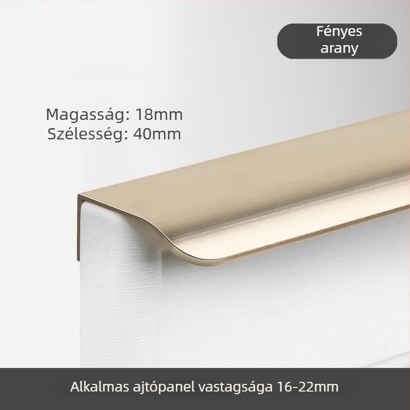 Kashuo rejtett szekrényfogó, lyukasztás nélkül, fekete hosszú élű csík, modern minimalista stílusú fogantyú