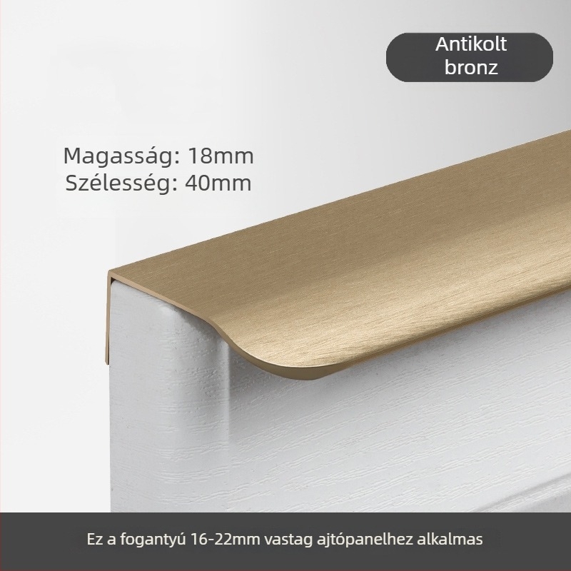 Kashuo rejtett szekrényfogó, lyukasztás nélkül, fekete hosszú élű csík, modern minimalista stílusú fogantyú