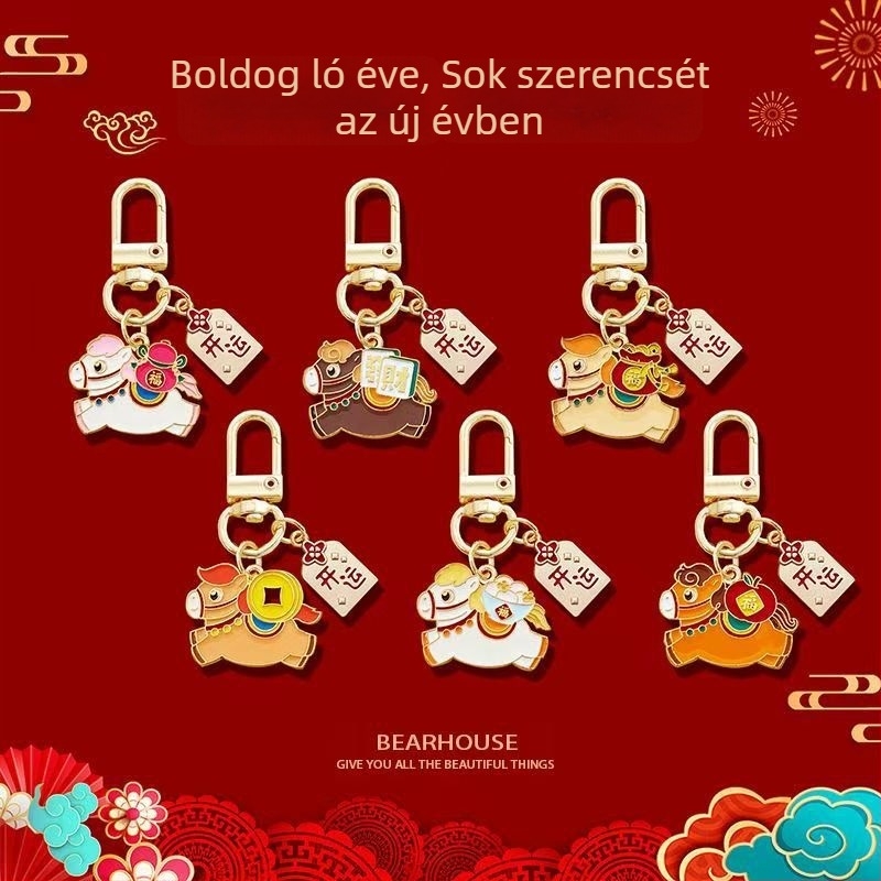 Fém kulcstartó ló évének karikatúra motívummal – külön csomagolás; alkalmas esküvőre, születésnapra, diplomaosztóra és új otthonra; üzleti és promóciós ajándékok; stílus nemzeti trend.