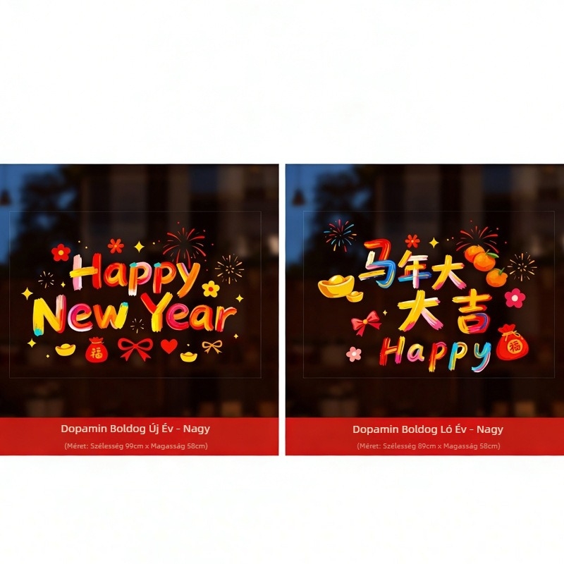 Statikus ablakmatrica – PVC fóliából, Év a Lónak motívummal és szerencse jelképpel, ablakkert és virágos dizájn kreatív dekorációhoz