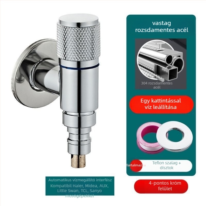 Rozsdamentes acélból készült falra szerelt mini mosógépsap kerámiadiszke szeleppel, spirál nyitás, modell 7555