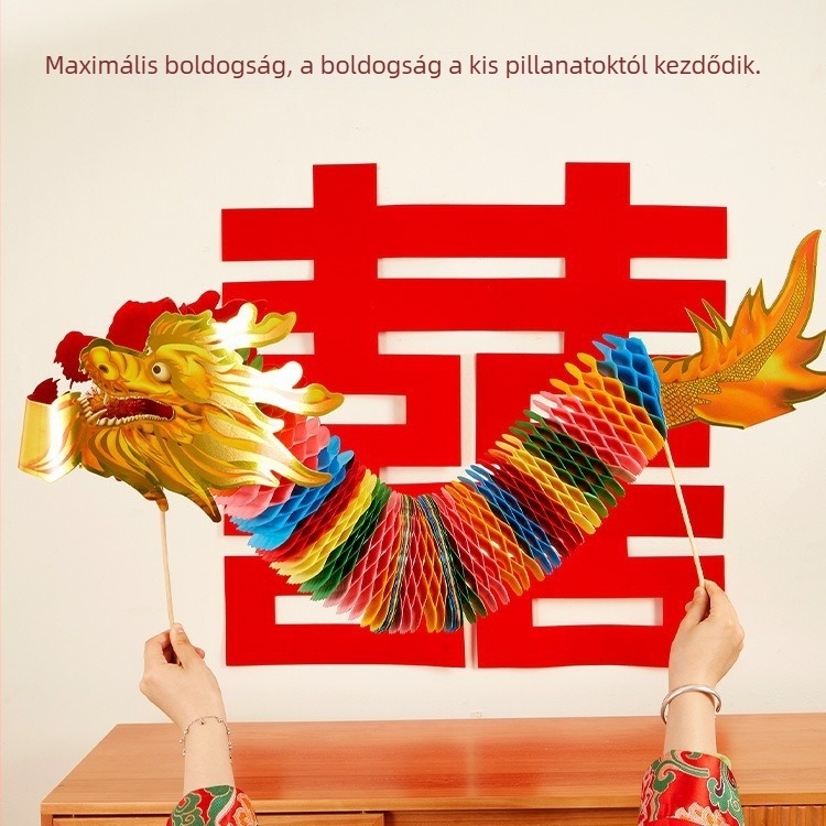 Xiaoling Papír kézben tartható rekvizit esküvőre sárkánytánccal, OPP zacskós csomagolás, kínai stílusú esküvői dekoráció