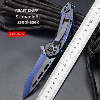 Gyorsnyitású összecsukható kés, rozsdamentes acélból, könnyű kialakítás, ördög mintázat