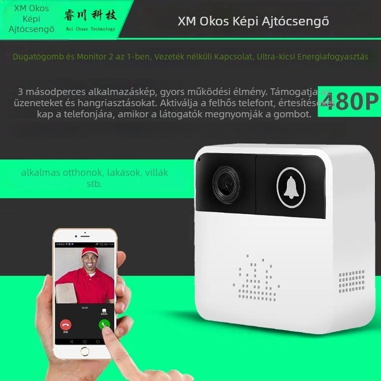 Okos videókaputelefon vezeték nélküli Wi‑Fi-vel, lopás elleni megfigyelés és értesítések a telefonra