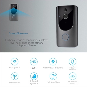DDV-104 ajtó videó csengő, 2K HD éjjellátás, kétirányú beszélgetés, PIR mozgásérzékelés, akkumulátor/tápellátás