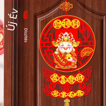 Kínai stílusú szerencse medál a bejárathoz, flockolt anyagból, hőnyomással, kígyó éve áldása, ideális új otthon ajándék.