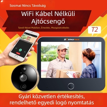 WiFi videó ajtócsengő mobilalkalmazással, távoli interkom és intelligens kukucskáló (lítium akkumulátor)