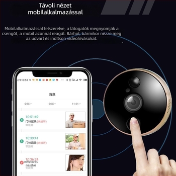 WiFi videó ajtócsengő mobilalkalmazással, távoli interkom és intelligens kukucskáló (lítium akkumulátor)