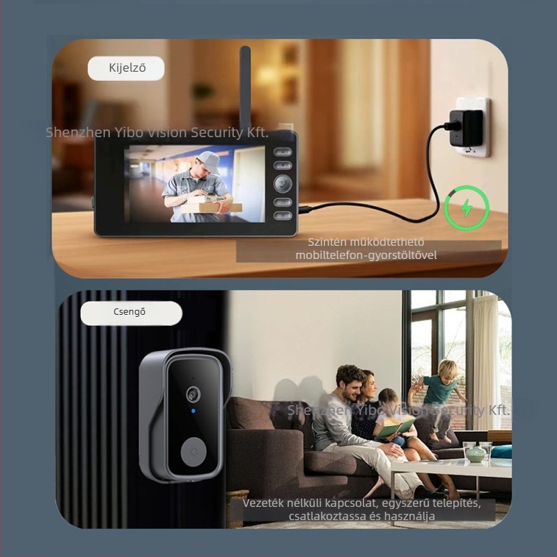 Okos videó ajtócsengő, vezeték nélküli kétirányú videóinterkom, 1080P HD éjszakai látás, 4 mm objektív, mozgásérzékelés, beltéri és kültéri használatra