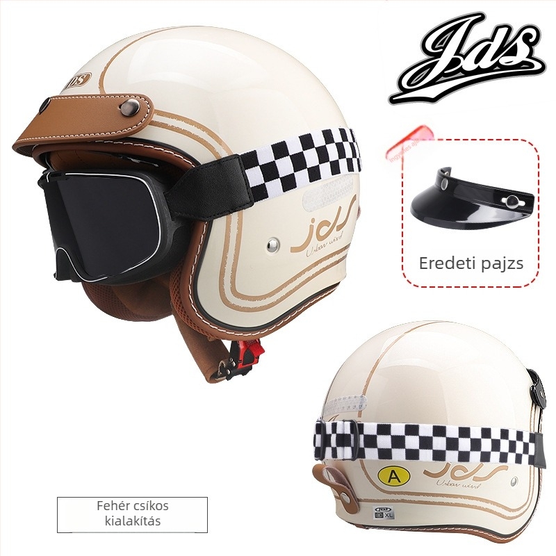 Retro félfejes motorkerékpár sisak – ABS, vintage stílus, DOT és 3C tanúsítvány, felnőtteknek, minden évszakban