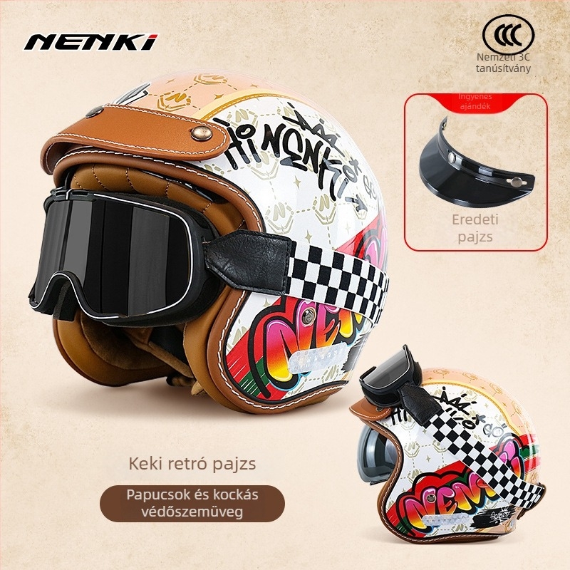 Retro félfejes motorkerékpár sisak – ABS, vintage stílus, DOT és 3C tanúsítvány, felnőtteknek, minden évszakban