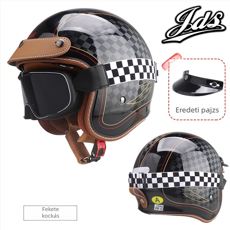 Retro félfejes motorkerékpár sisak – ABS, vintage stílus, DOT és 3C tanúsítvány, felnőtteknek, minden évszakban