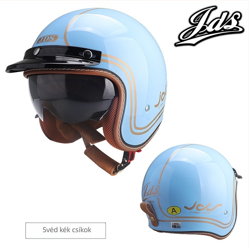 Retro félfejes motorkerékpár sisak – ABS, vintage stílus, DOT és 3C tanúsítvány, felnőtteknek, minden évszakban