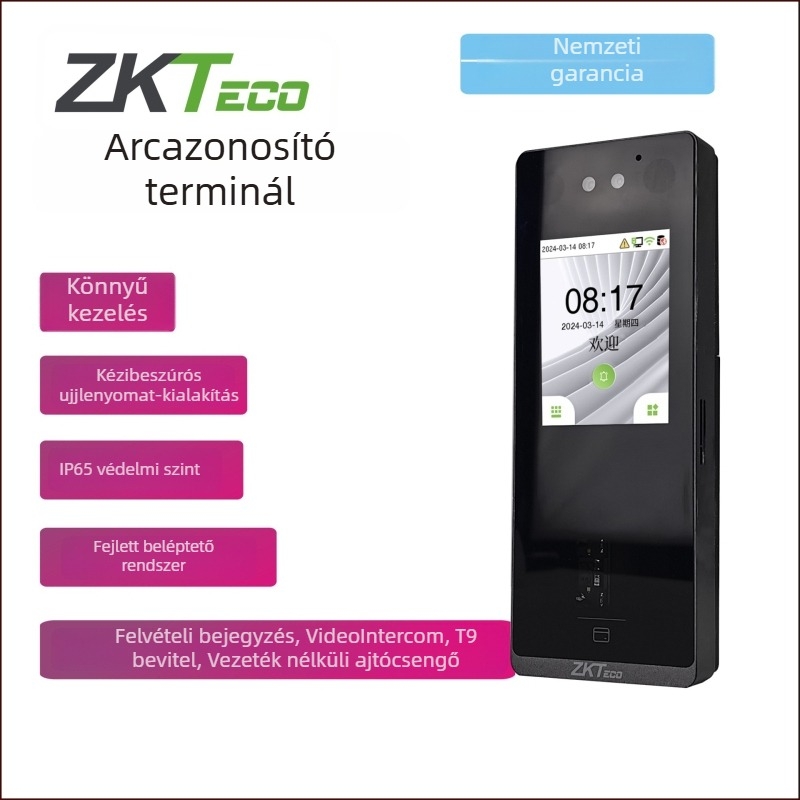 ZFACE1200 All-in-One jelenlét- és hozzáférés-ellenőrző készülék: ujjlenyomat, arcfelismerés, kártyaolvasó, videó intercom, 2.8 hüvelykes érintőképernyő, IP65, memória 150000 esemény log, TCP/IP