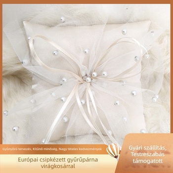 Európai csipkével és gyöngyökkel díszített gyűrűpárna (Márka: Rain Leaf; Csomagolás: PP zacskó; Esküvő)