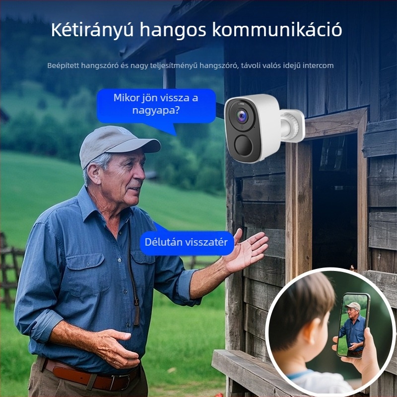 Bejárati ajtó kamera, napelemes, vezeték nélküli (1080p, 4 mm fókusztávolság, 30 m+ hatótáv, éjszakai látás)