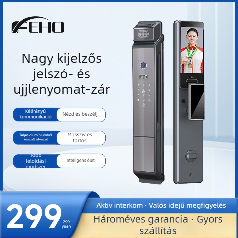 Okos zár 3D arcfelismeréssel, hozzáférés ujjlenyomat-alapú (300 minta), vizuális kukucskáló interkom, vízálló, távoli feloldás — S1 modell